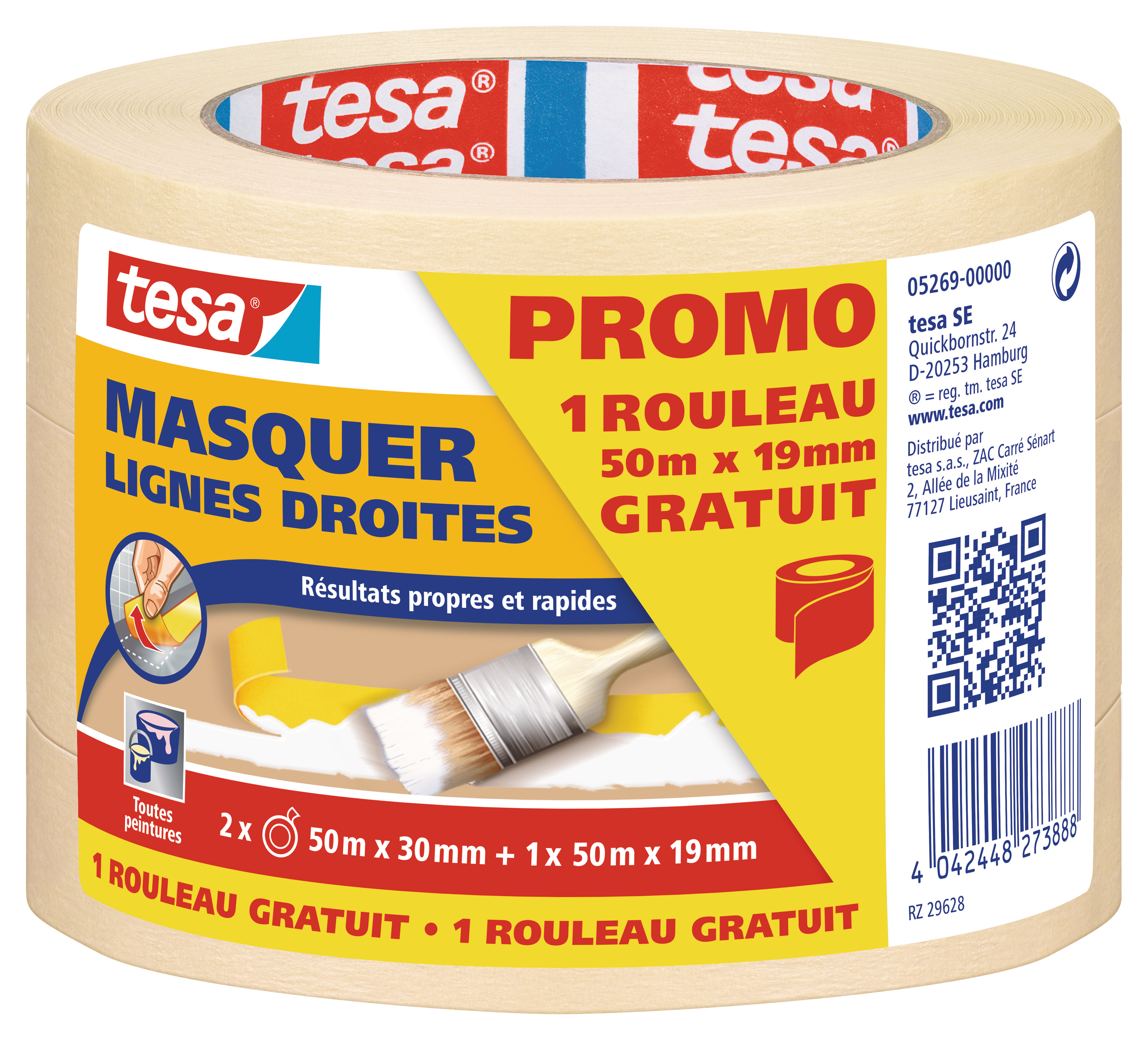 Lot de 2 rouleaux masquage 50mx30mm crème