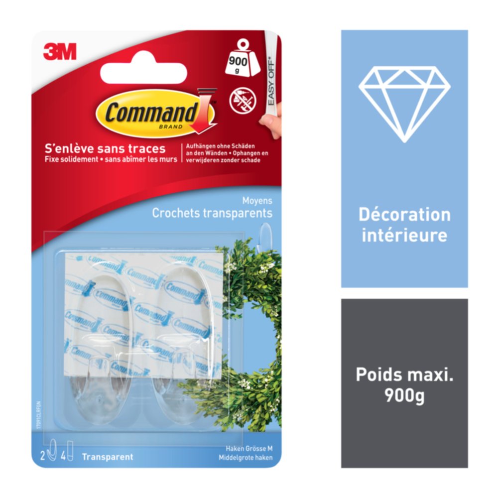 2 crochets oval transparents enlevables Moyen modèle - 3M