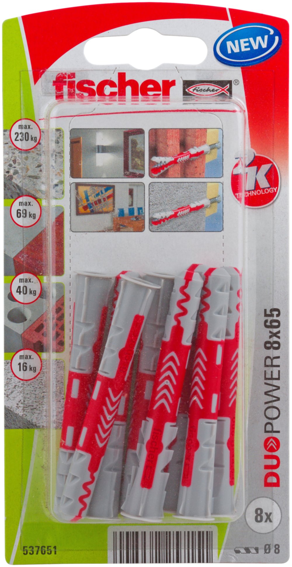 Cheville universelle DuoPower 8x65 sans vis