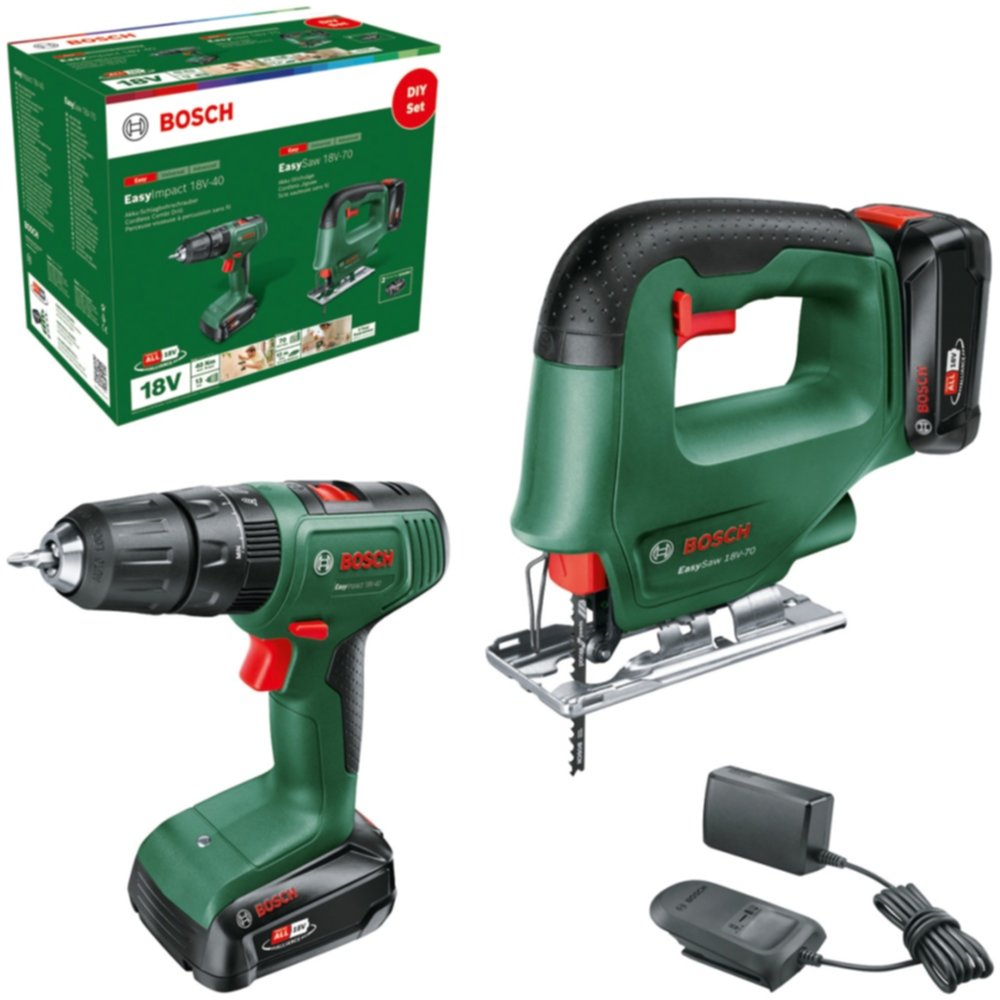 Lot Perceuse à percussion + Scie Sauteuse 18V 2x2Ah - BOSCH