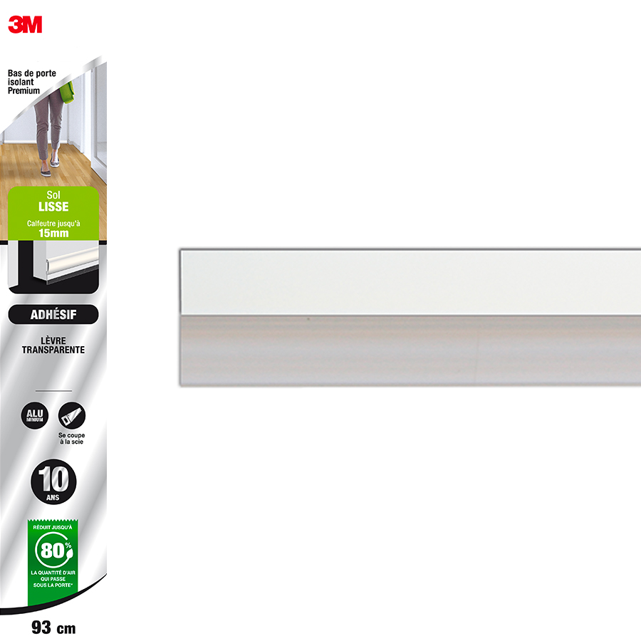Bas de porte isolant sol lisse 93cm lèvre transparente 3M