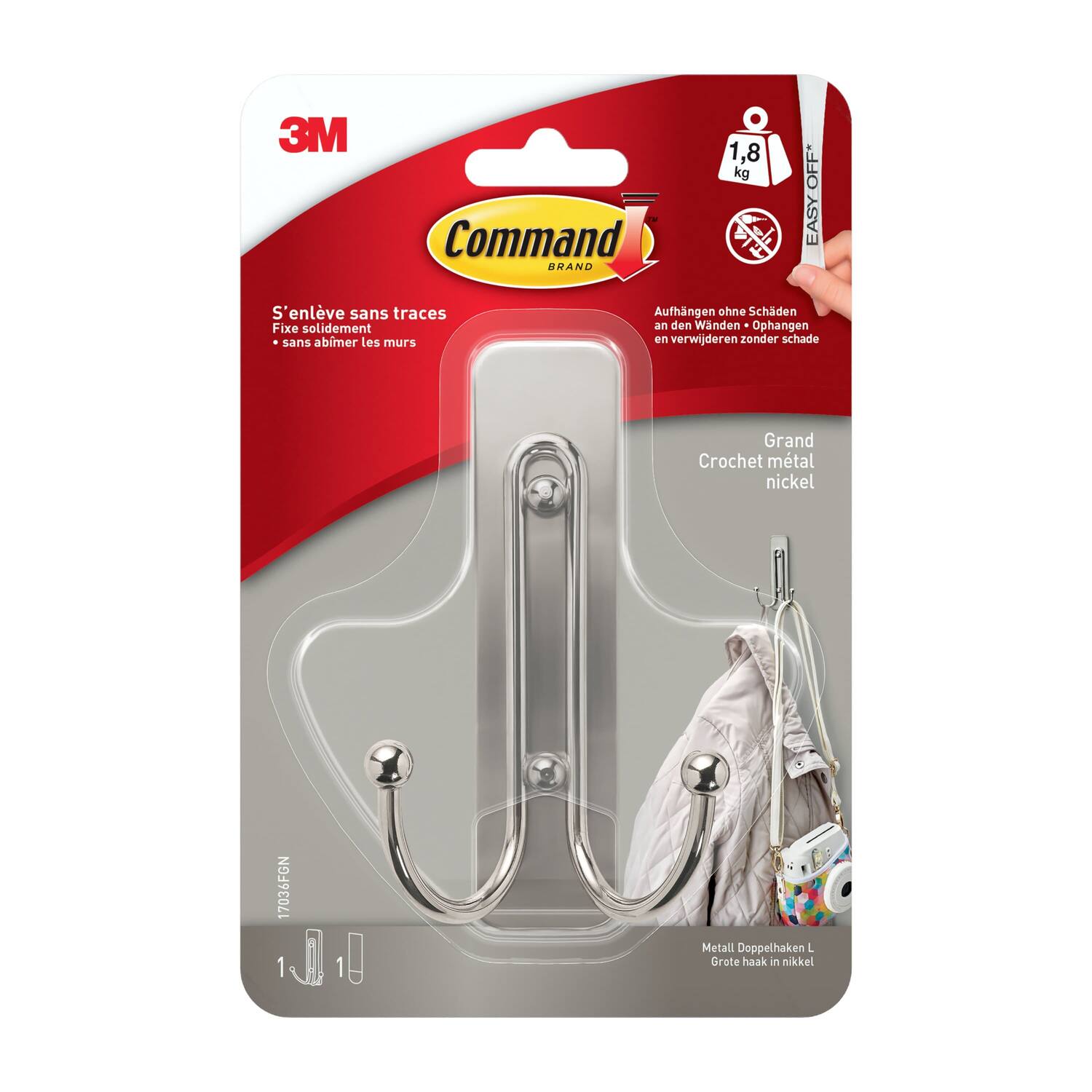 Crochet double nickel GM décoratif - 3M COMMAND