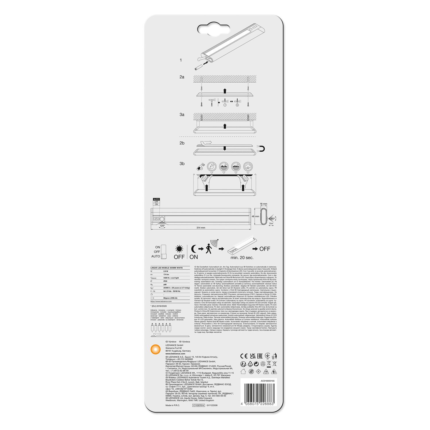 Applique à Pile blanc 4000K 3W 30cm - LEDVANCE