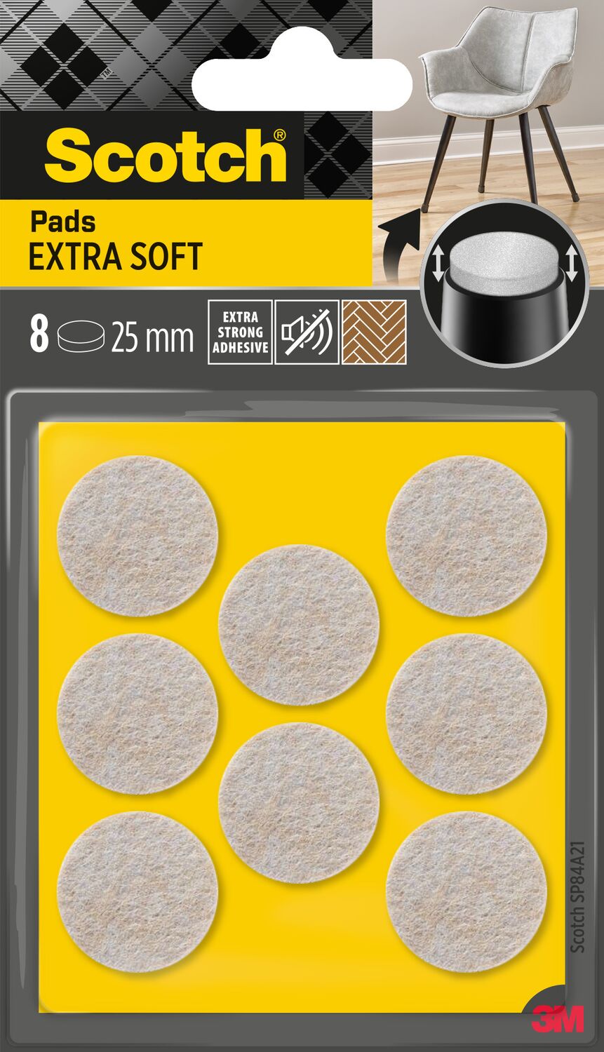 8 Patins feutre laine adhésif beige Ø25mm