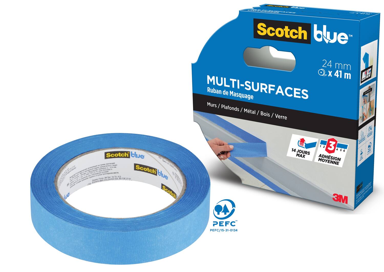 Ruban de Masquage Multi-Surfaces ScotchBlue™ 2090 Bleu 41mx24mm
