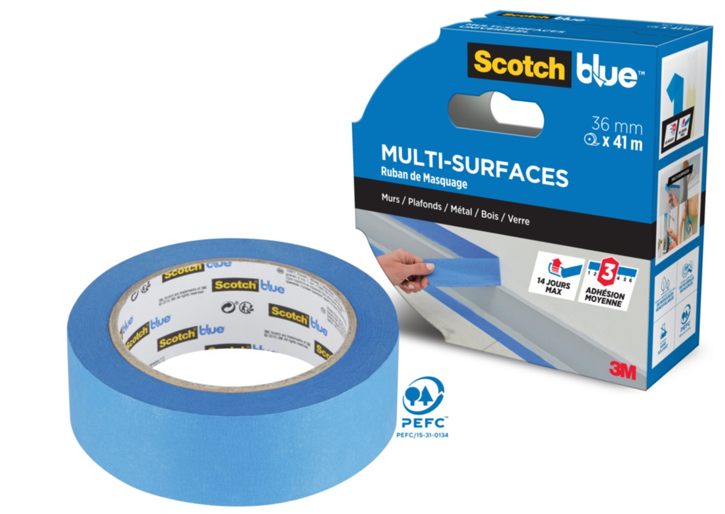 Ruban de Masquage Multi-Surfaces ScotchBlue™ 2090 Bleu 41mx36mm
