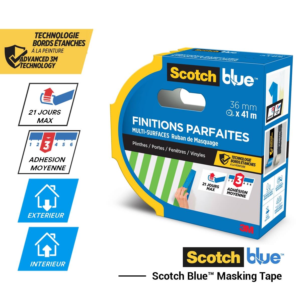 Ruban de Masquage Finitions Parfaites ScotchBlue™ 2093 Bleu 41mx24mm