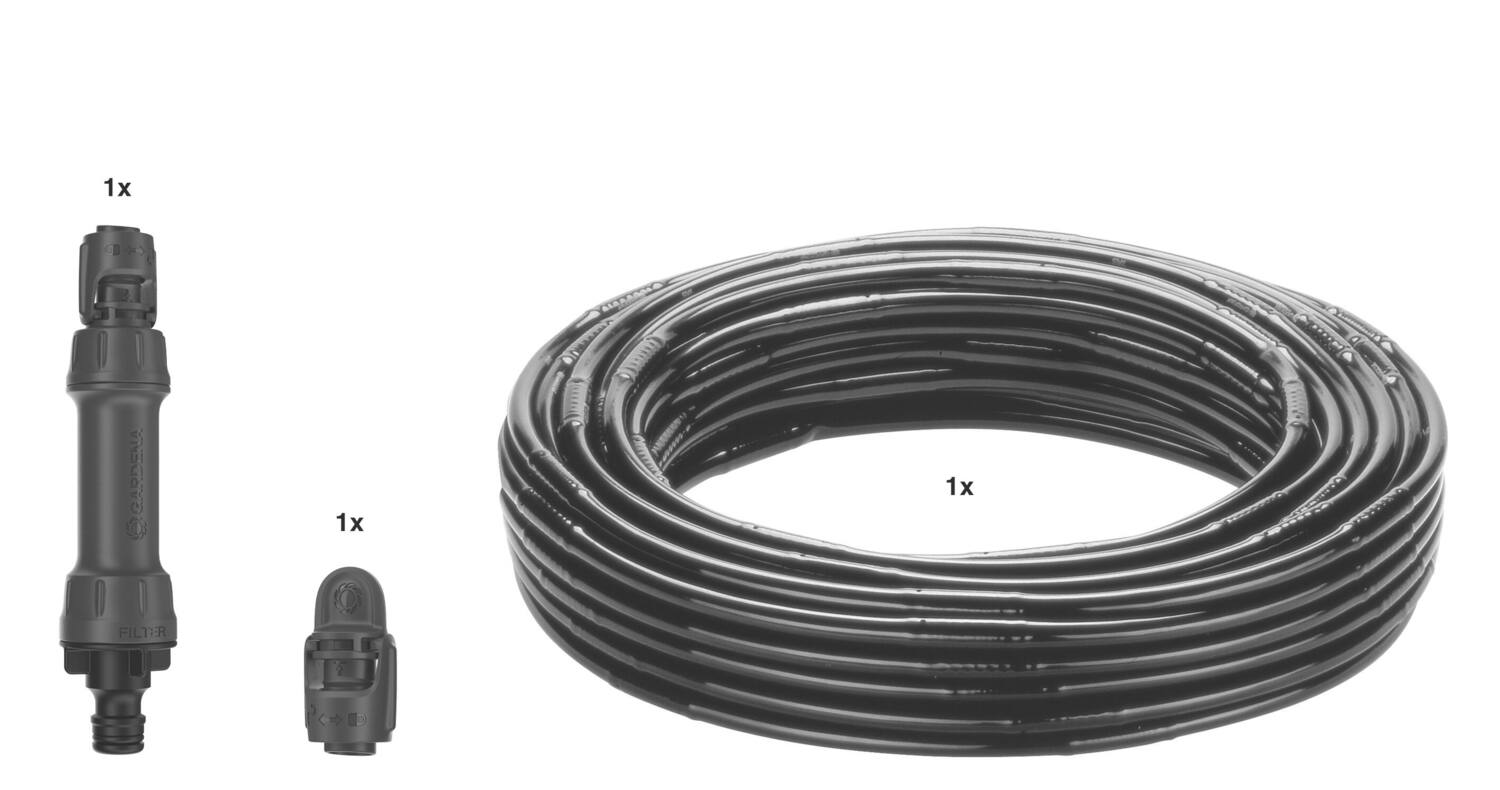 Kit d'initiation 25m de tuyau à goutteurs incorporés + bouchon fin de ligne - GARDENA