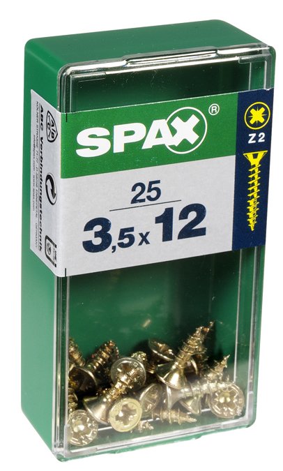 25 vis 3,5x12 tête fraisée empreinte PZ2 jaune SPAX