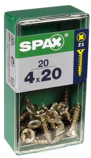 20 vis 4x20 tête fraisée empreinte PZ2 jaune SPAX