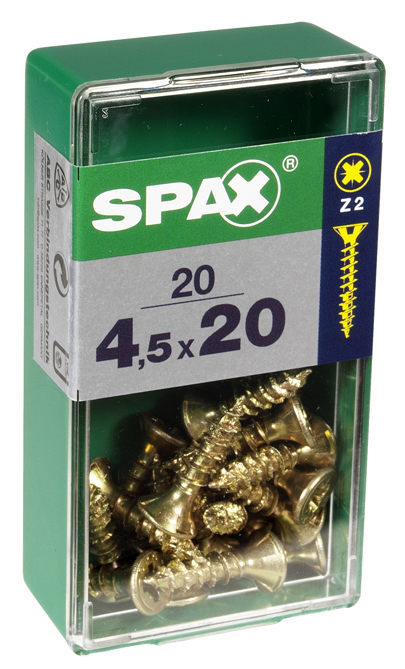 20 vis 4,5x20 tête fraisée empreinte PZ2 jaune SPAX