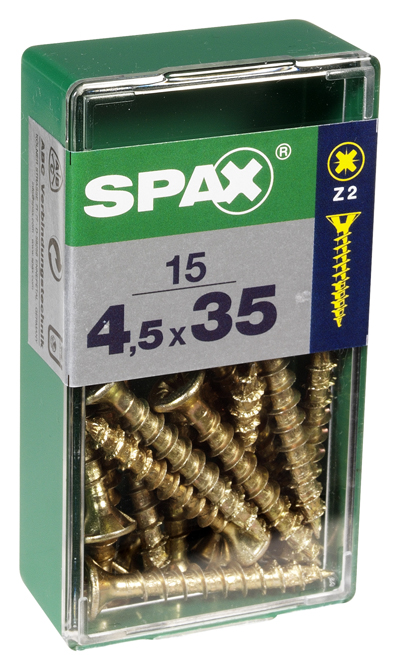 15 vis 4,5x35 tête fraisée empreinte PZ2 jaune SPAX