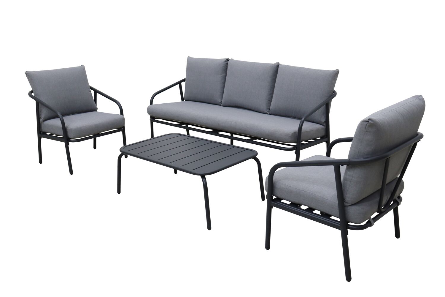 Salon Bas Lilo acier 4 places Canapé 2 fauteuils + Table