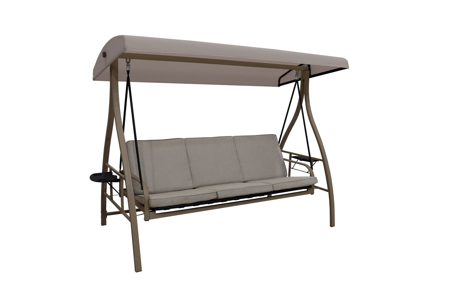 Balancelle de jardin modulable 3 places Lora métal imitation bois + coussins