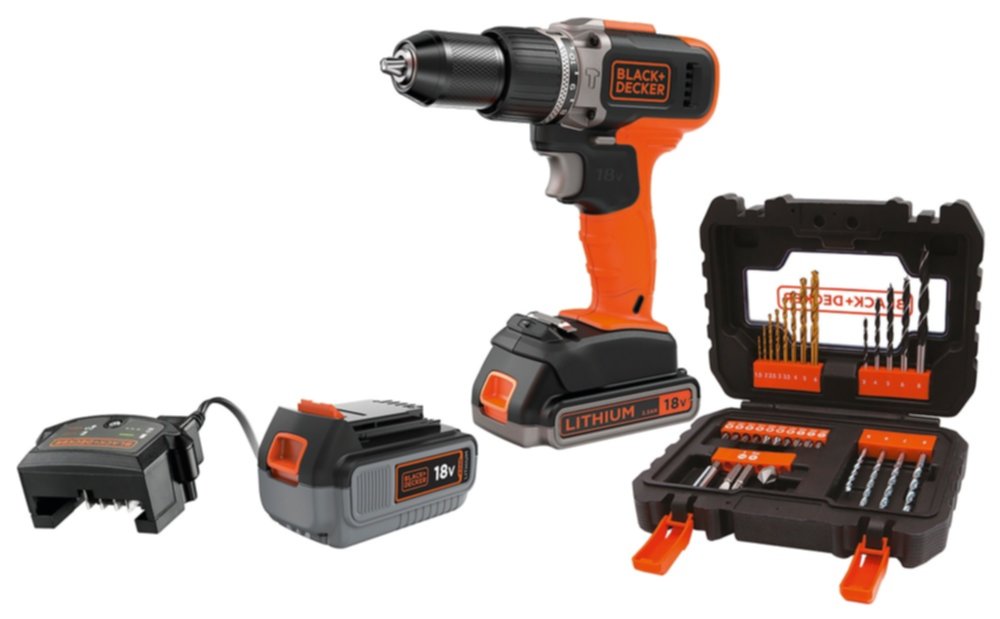 Perceuse à percussion sans fil 18V BCD003ME2SA-QW 2 batteries - BLACK+DECKER