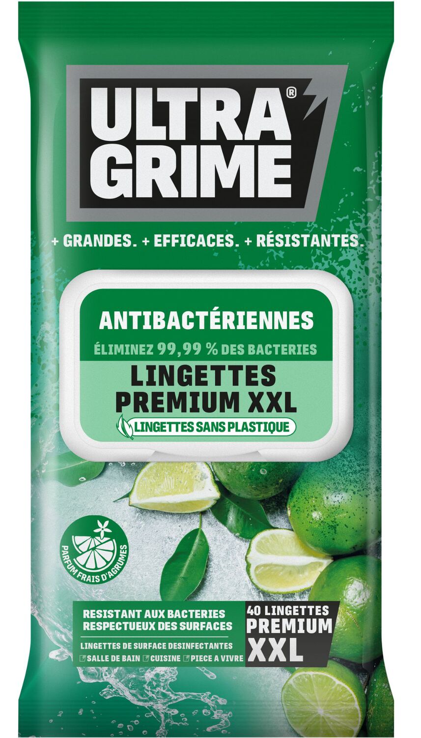 40 Lingettes Antibactériennes XXL - ULTRA GRIME