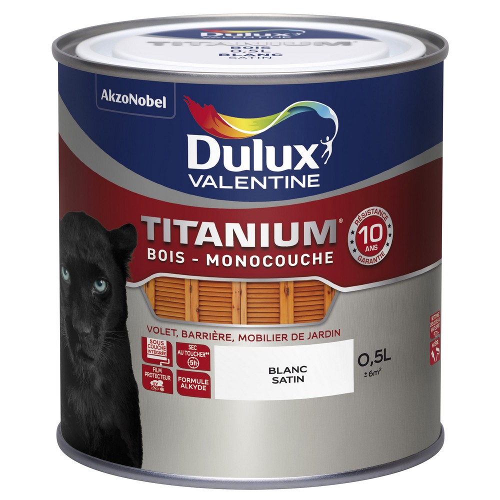 Peinture pour Bois Titanium Aspect Satin 0,5L Blanc - DULUX VALENTINE