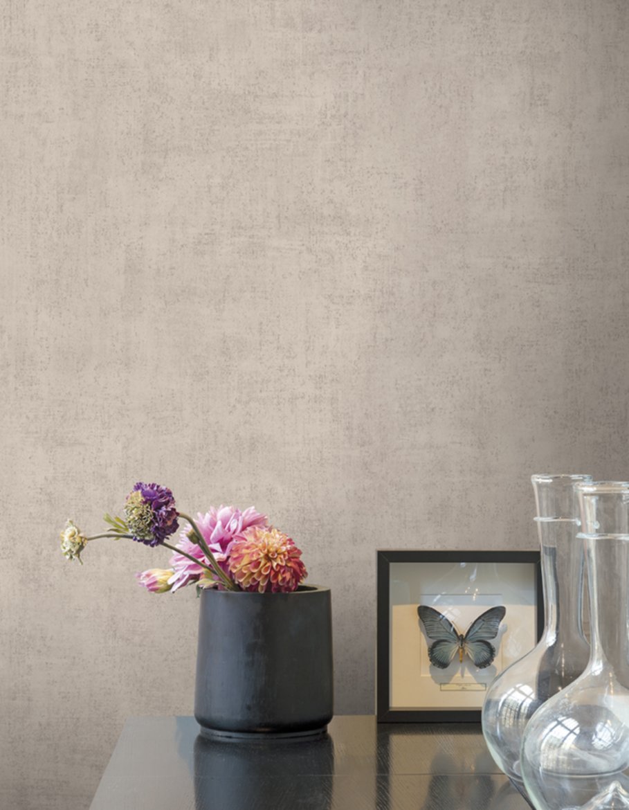 Papier Peint Vinyle Intissé Patiné Annabella Uni Taupe 0,53x10,05m