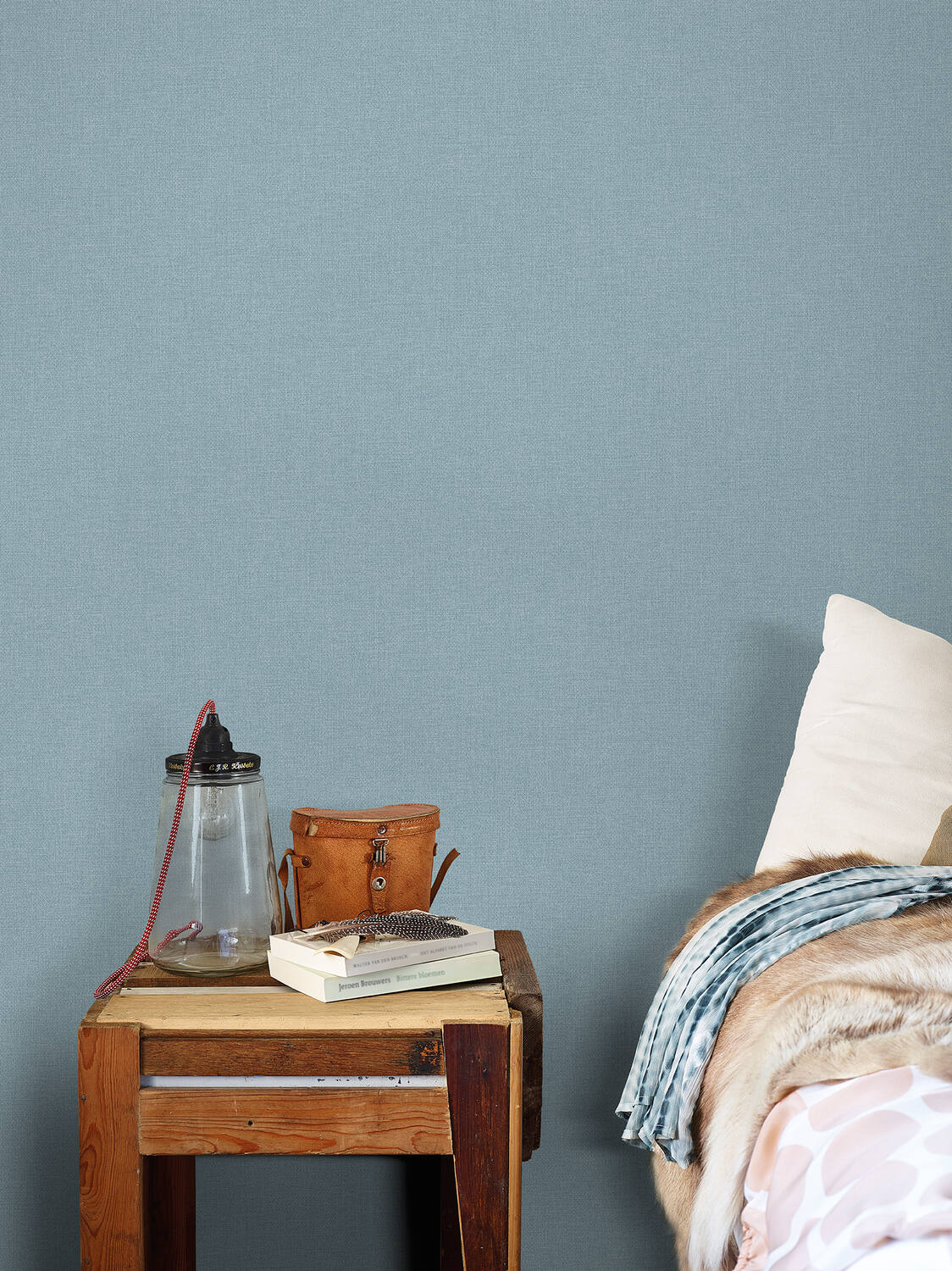 Papier peint vinyle sur intissé Uni Panama Bleu 0,53x10,05m