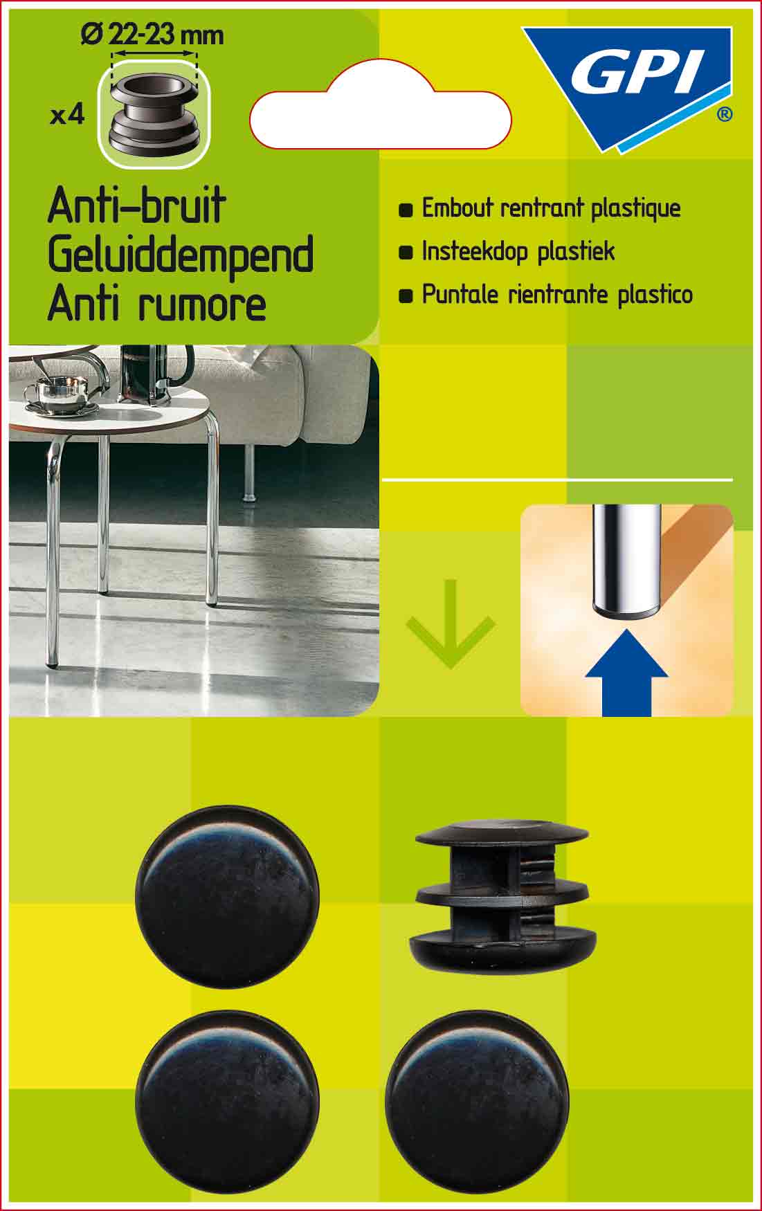embout plastique rentrant rond noir diam 22-23 mm - GPI
