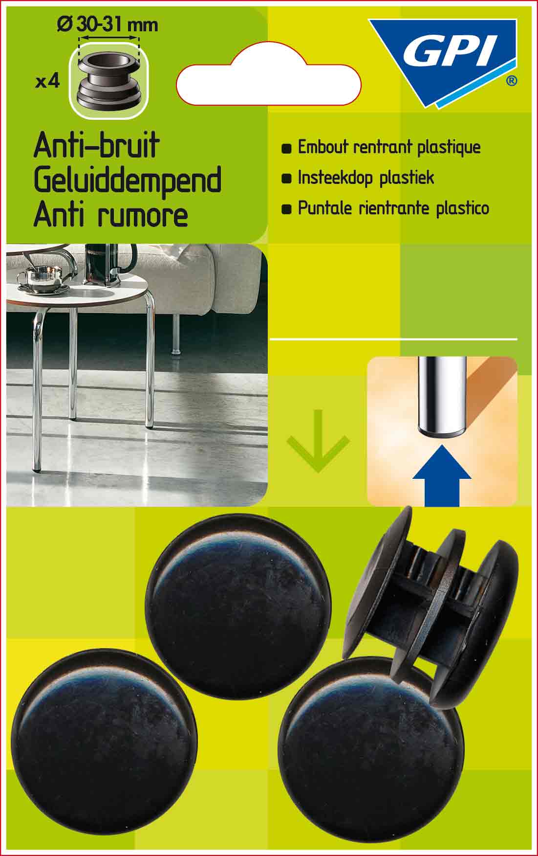 embout plastique rentrant rond noir diam 30-31 mm - GPI