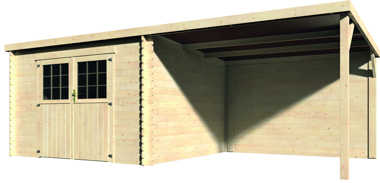Abri de jardin en bois + appentis Eden 18m² 28mm - DECOR ET JARDIN