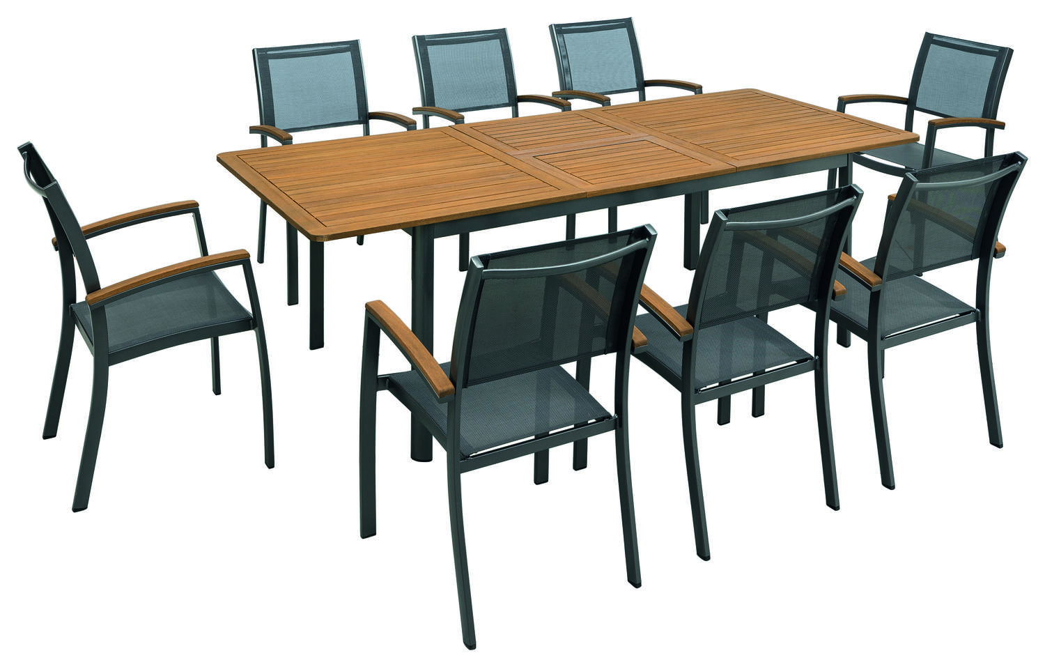 Table de jardin alu/eucalyptus Céline 180/240x100x74cm graphite