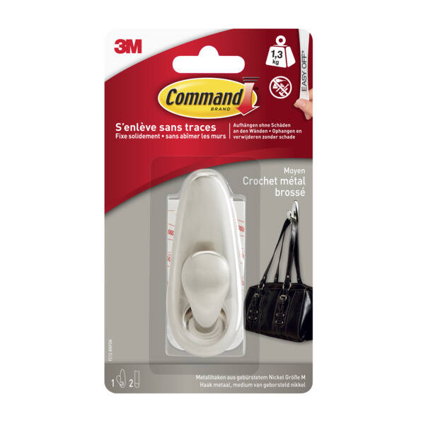 Crochet métal brossé MM décoratif - 3M COMMAND
