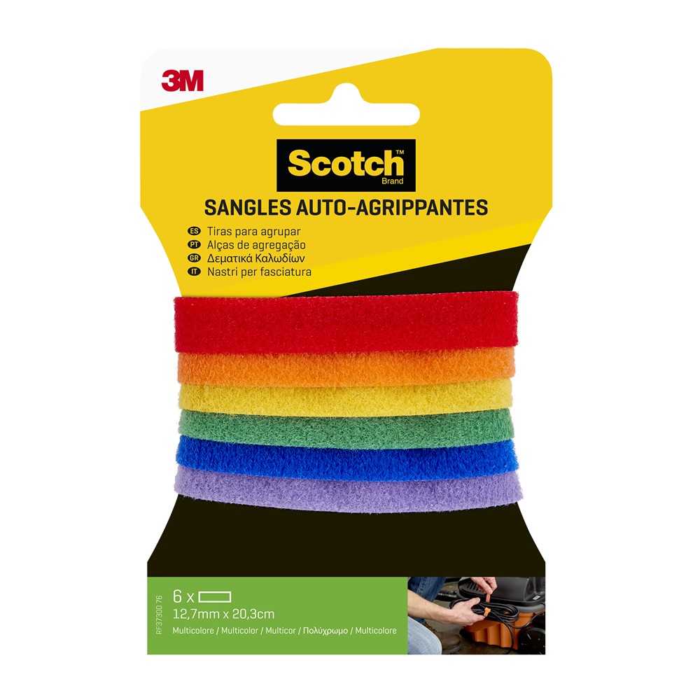 6 sangles agrippantes 12 mm X 20 cm assortiment couleurs  - SCOTCH