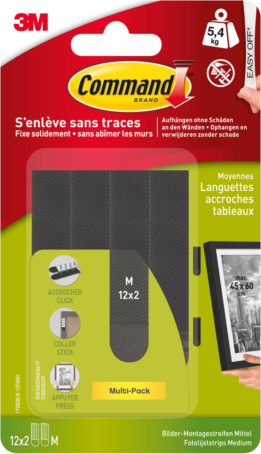 24 languettes fixation tableau MM noir - 3M COMMAND