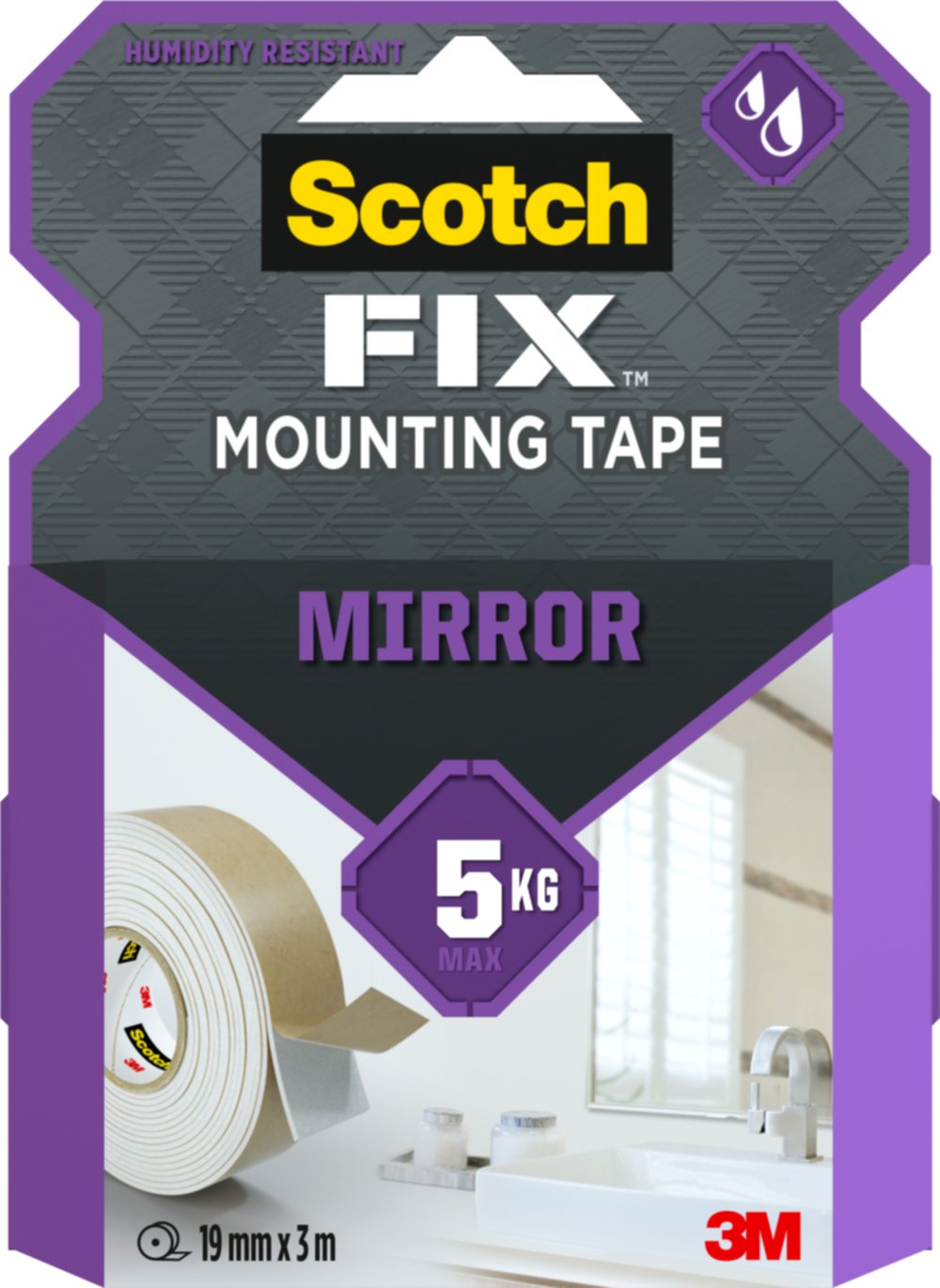 Ruban adhésif double face Fix Mounting Tape Miroir 19mmx3m Blanc - SCOTCH
