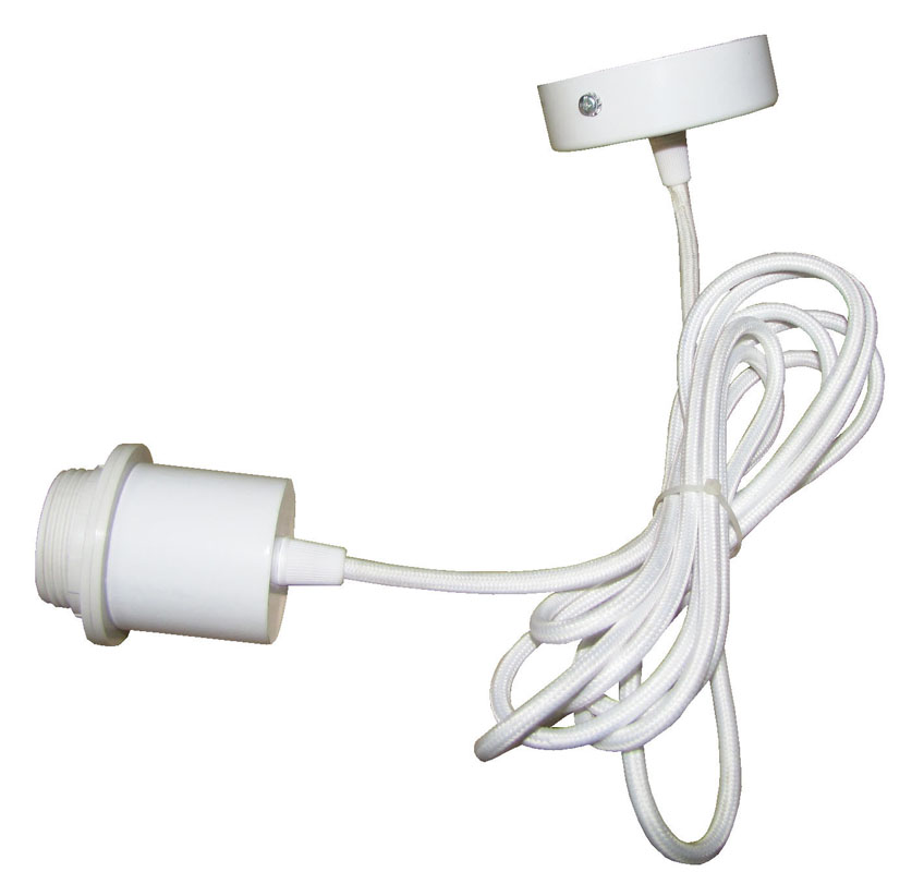 monture métal blanc et fil tissu blanc douille e27 - TIBELEC