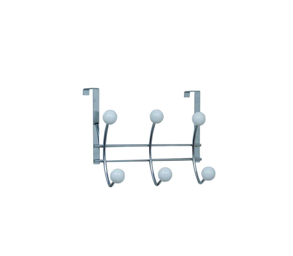 Portemanteau 6 patères à suspendre Chromé Blanc