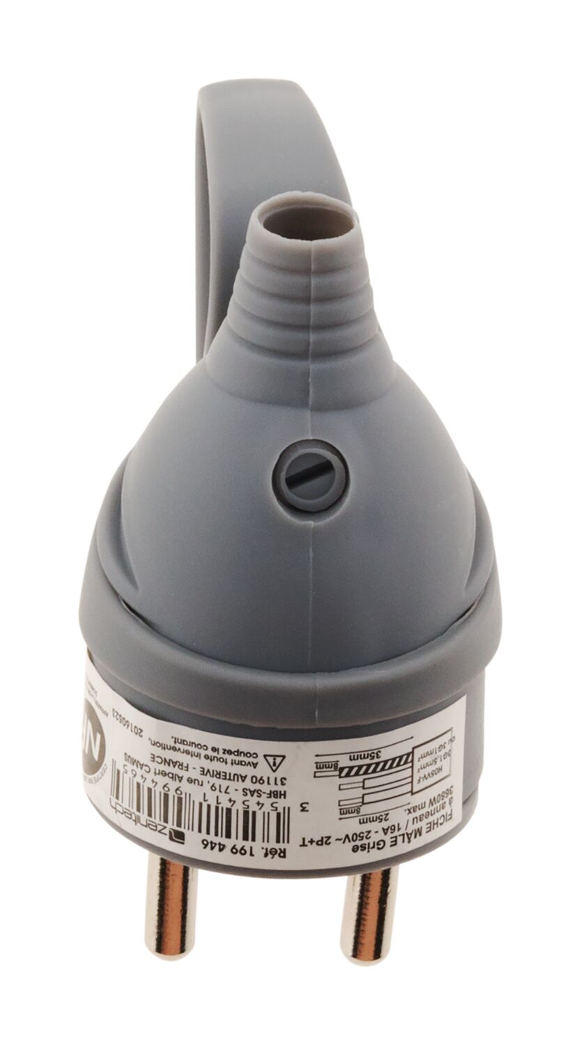 Fiche 1 prise mâle 16A Anneau Gris - ZENITECH