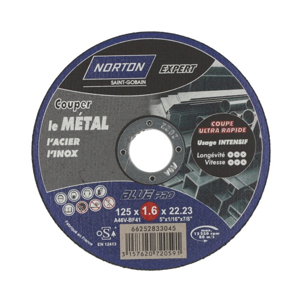 Disque à tronçonner pour meuleuse pour métal 125x1.6mm - NORTON