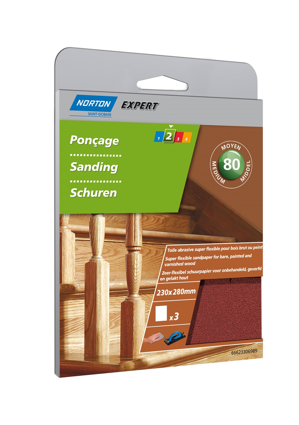 3 Tissus abrasifs super flexible bois 230x280mm Grain 80 - NORTON