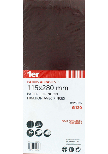 10 Patins Abrasifs Corindon GR120 115x280mm