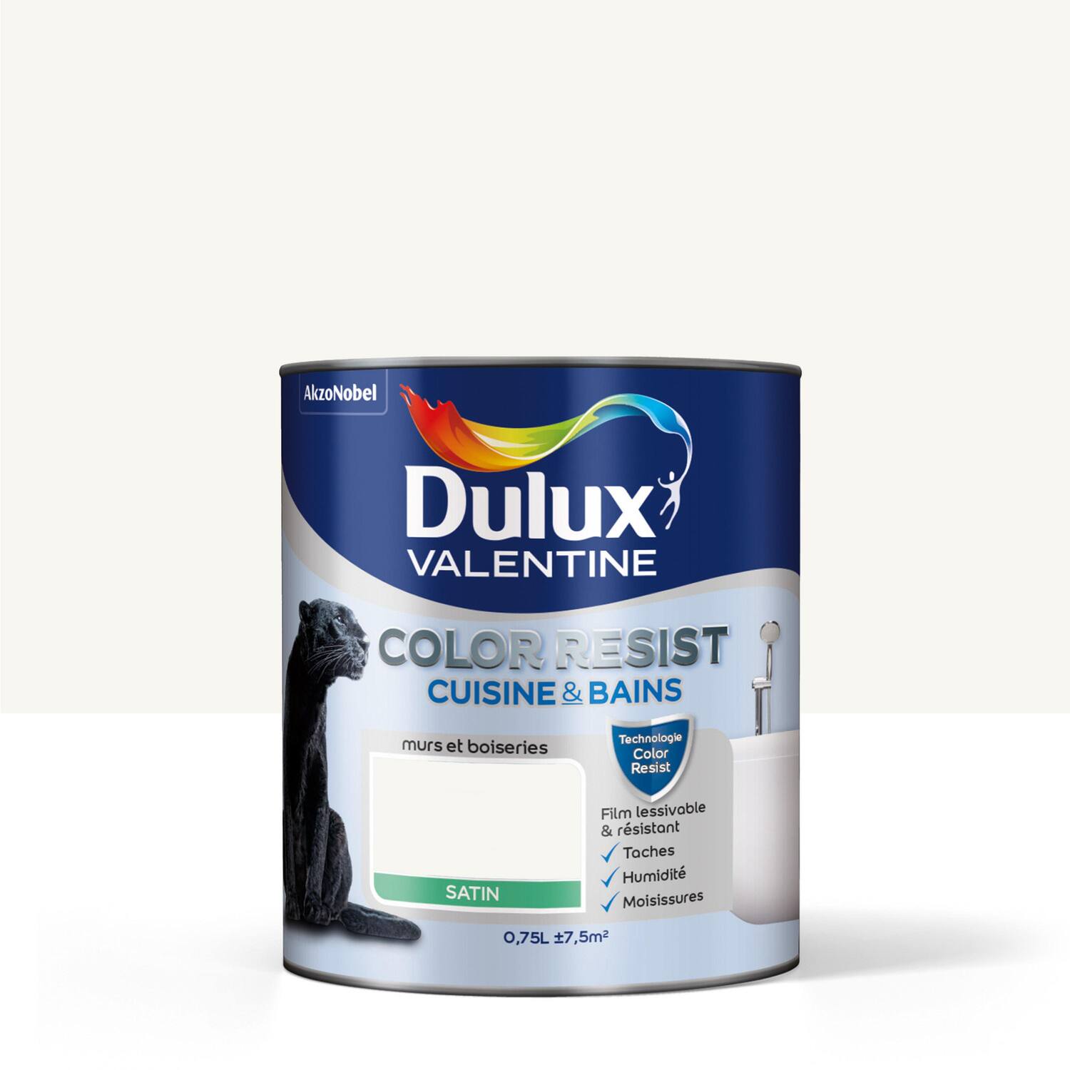 Peinture Pièces humides Color Resist Cuisine & Bains Blanc Satin 0,75L - DULUX VALENTINE
