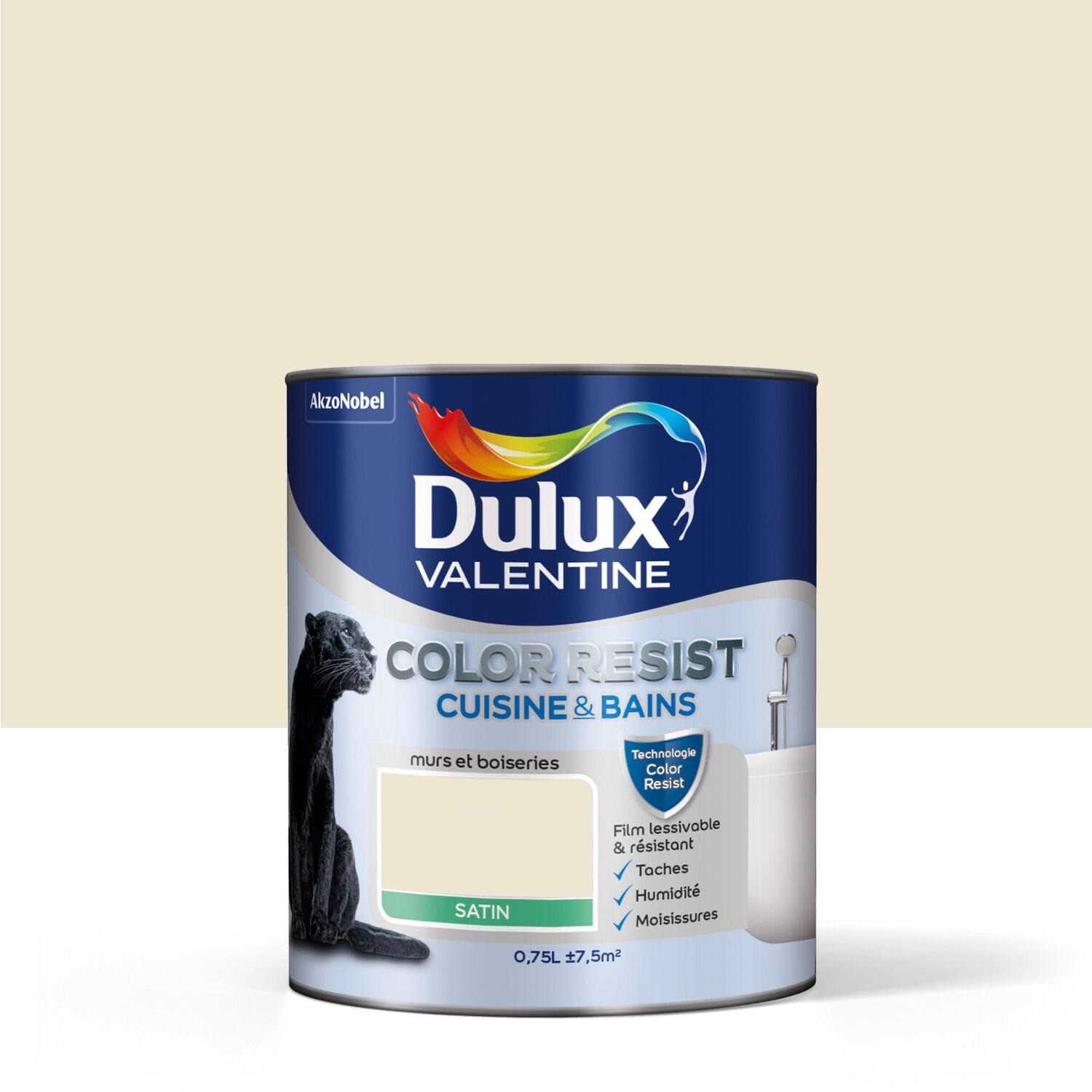 Peinture Pièces humides Color Resist Cuisine & Bains Ivoirine Satin 0,75L - DULUX VALENTINE