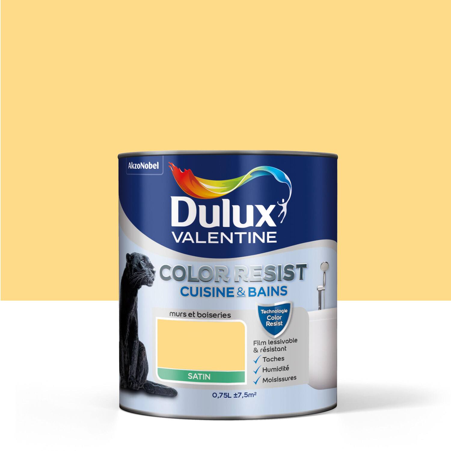 Peinture Pièces humides Color Resist Cuisine & Bains Jaune Frais Satin 0,75L - DULUX VALENTINE