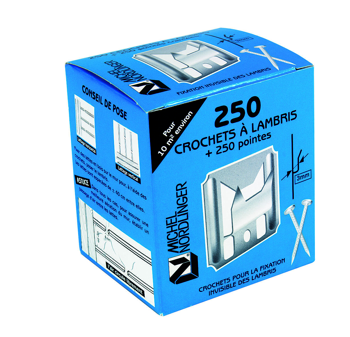 Clips à lambris bois 3mm boite de 250