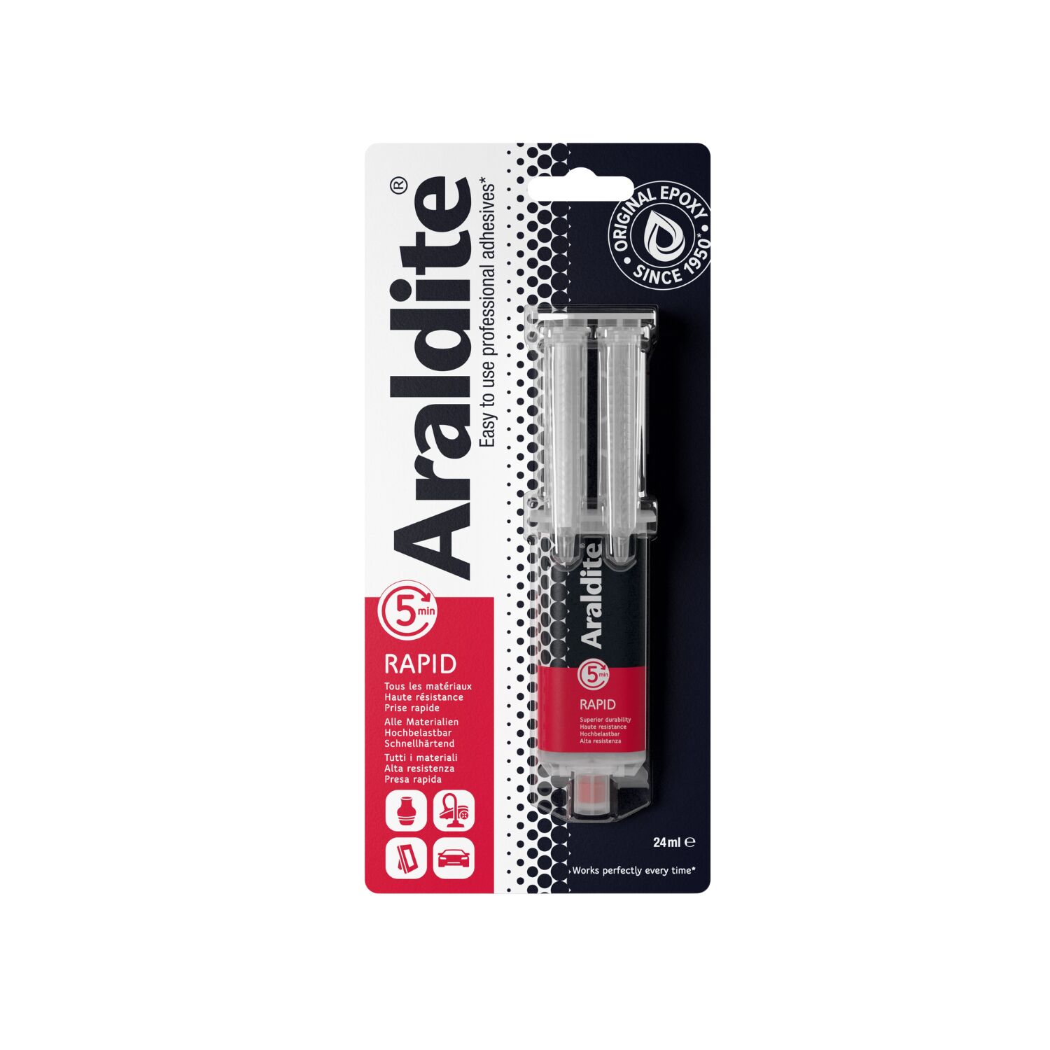Colle époxy rapide transparente seringue 24ml - ARALDITE