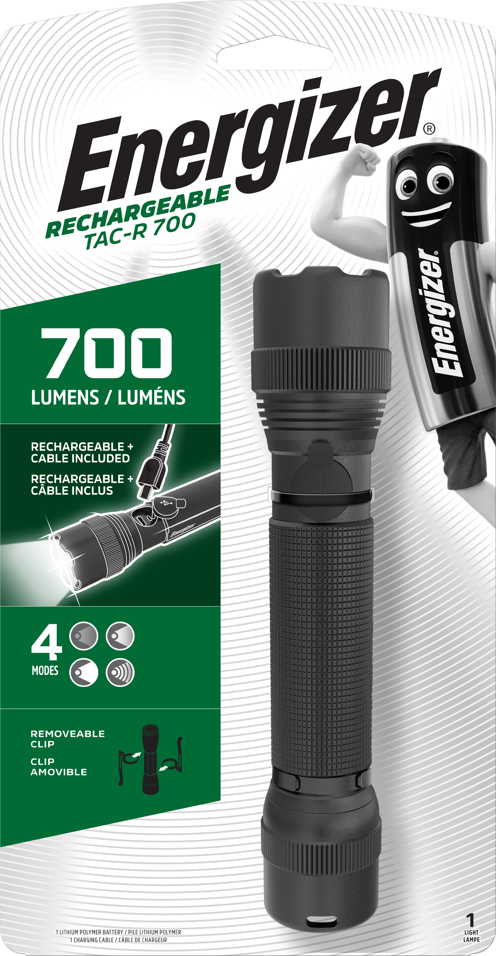 Torche Tactique Aluminium Rechargeable 700 lumens Energizer