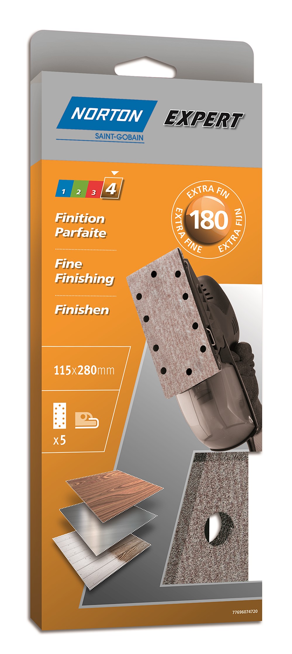 Patins ponçeuse vibrante pinces Ovales 93x230mm Grain 180 - NORTON