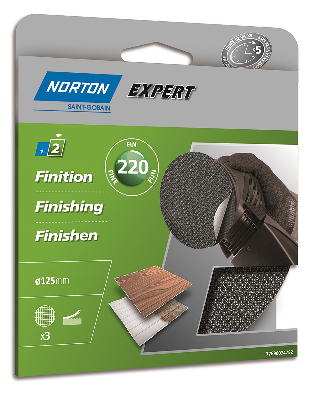 Disques auto-agrippants pour plâtre Ø125mm Grain 220 - NORTON