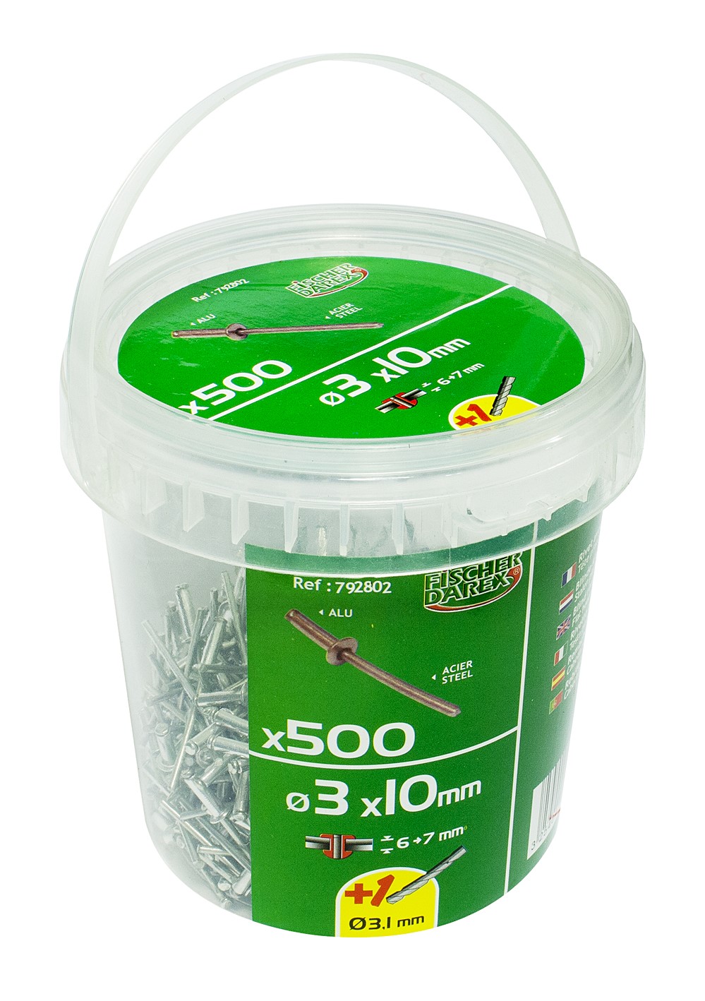 rivets aveugle 3x10 x500 pcs alu acier tete large - FISCHER DAREX