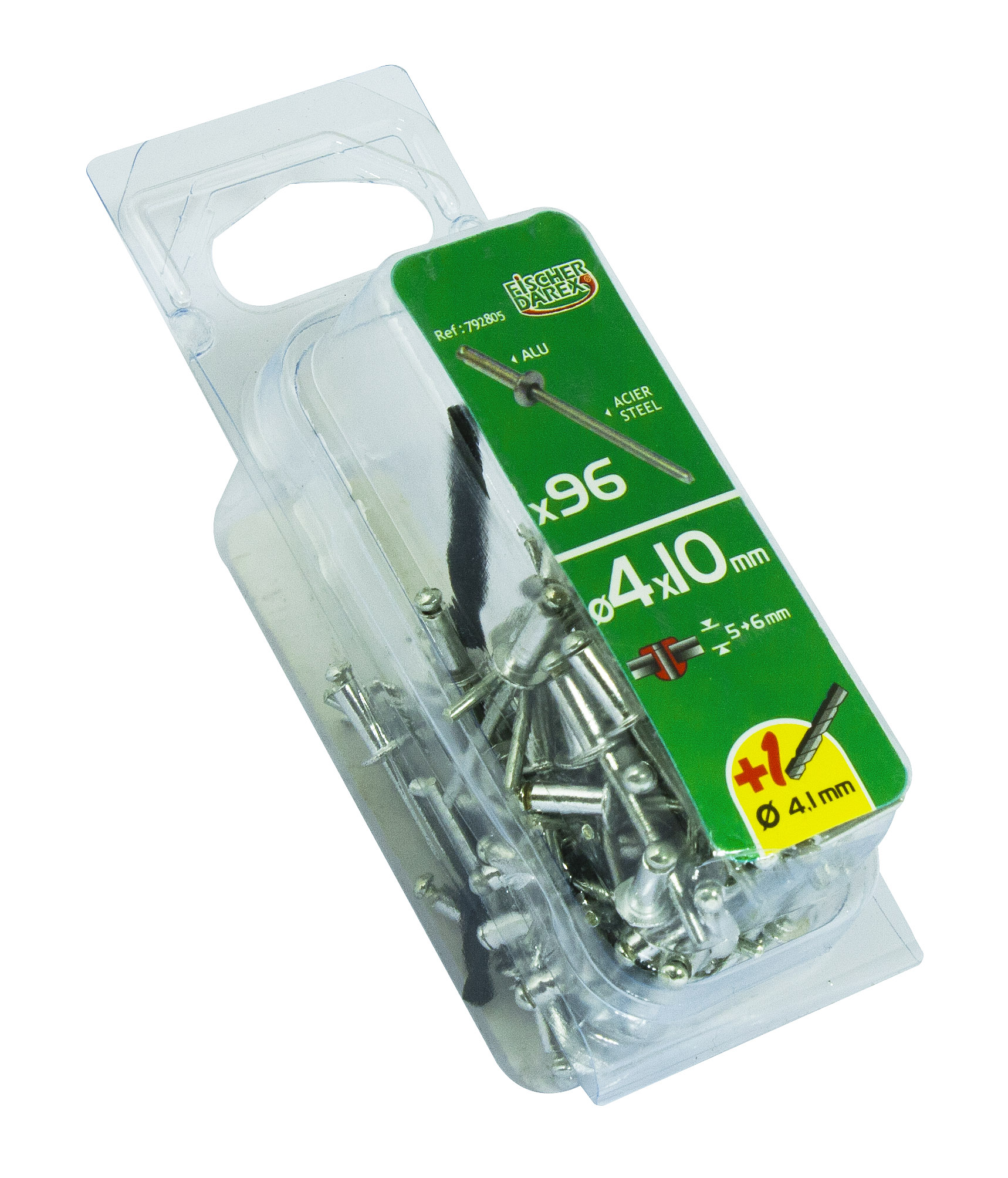 rivets aveugle 4x10 x96 pcs alu acier tete plate - FISCHER DAREX