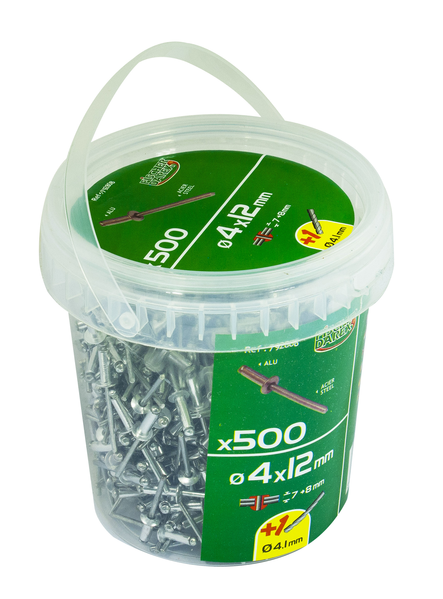 rivets aveugle 4x12 x500 pcs alu acier tête plate - FISCHER DAREX