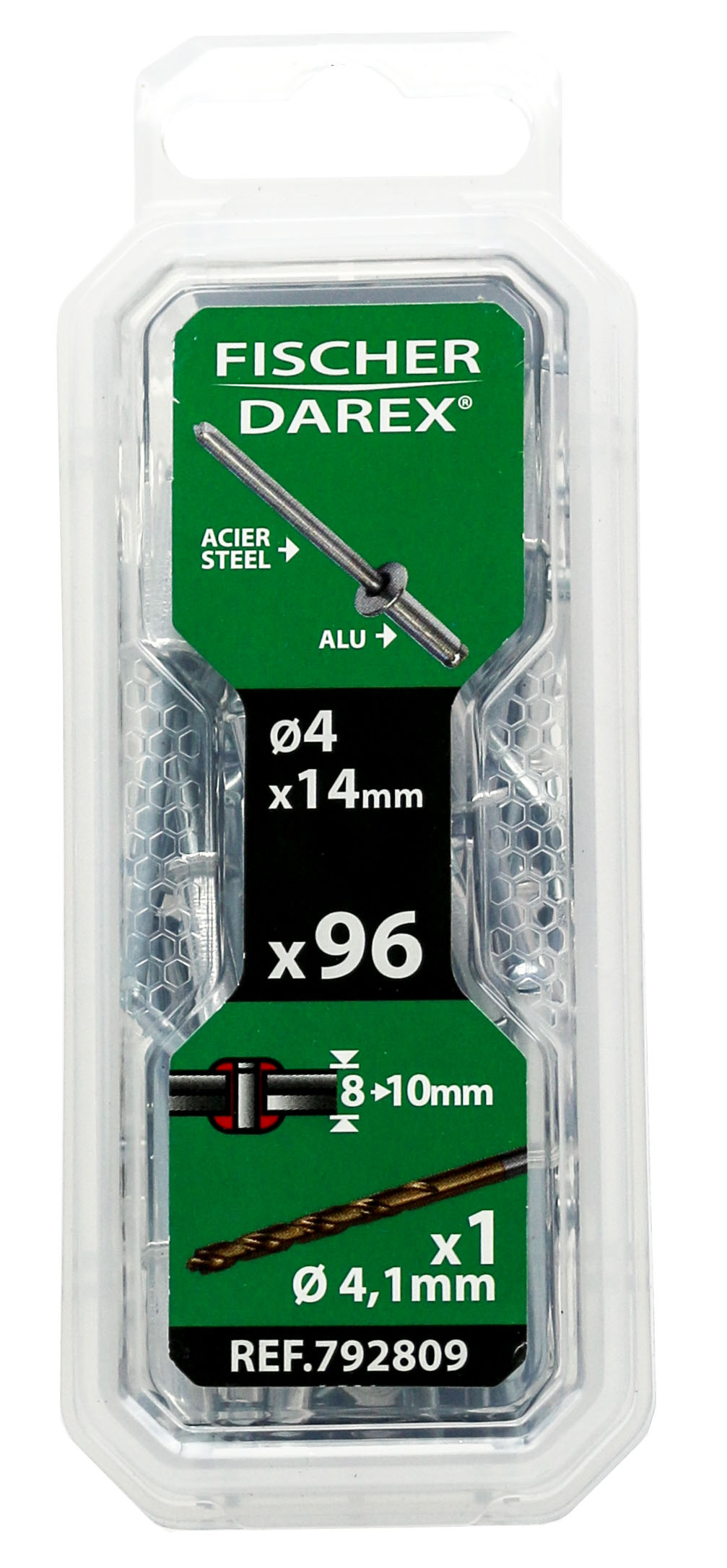 rivets aveugle 4x14 x96 pcs alu acier tête plate - FISCHER DAREX