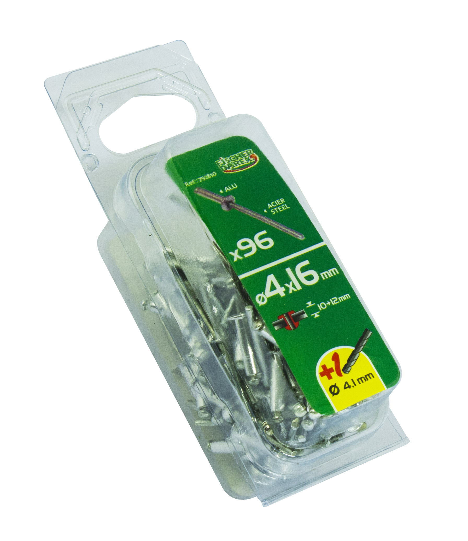 rivets aveugle 4x16 x96 pcs alu acier tête plate - FISCHER DAREX